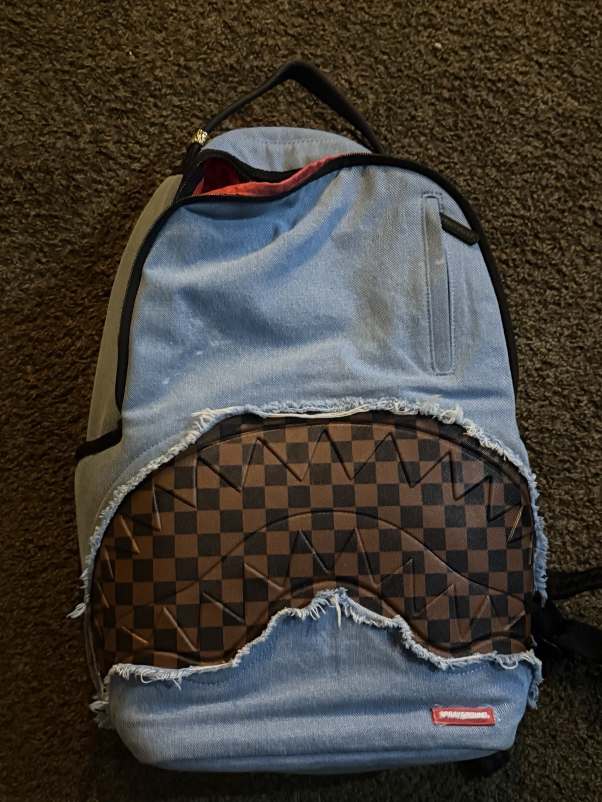 Sprayground Limited Edition Checkered Backpack Blue/Black/Brown Zip Medium Sprayground Limited Edition Checkered Backpack Blue/Black/Brown Zip Medium