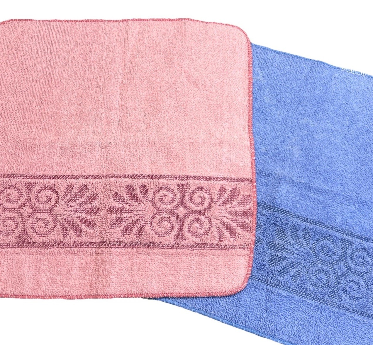 Vintage Cannon Monticello Sculpted Washcloths Set of 2 Pink & Blue 60-70s USA