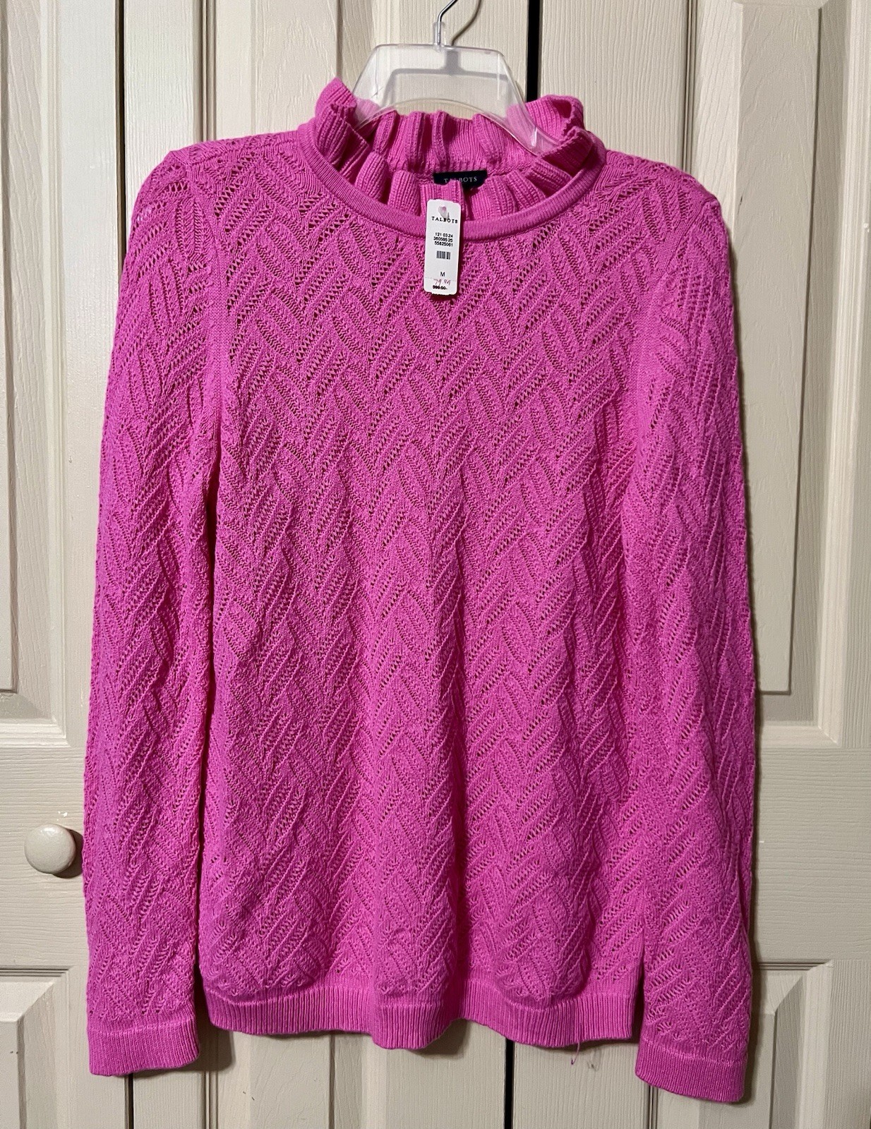 NWT Talbots Texture Stitch Ruffle Neck Pullover Sweater Women\'s Medium Pink