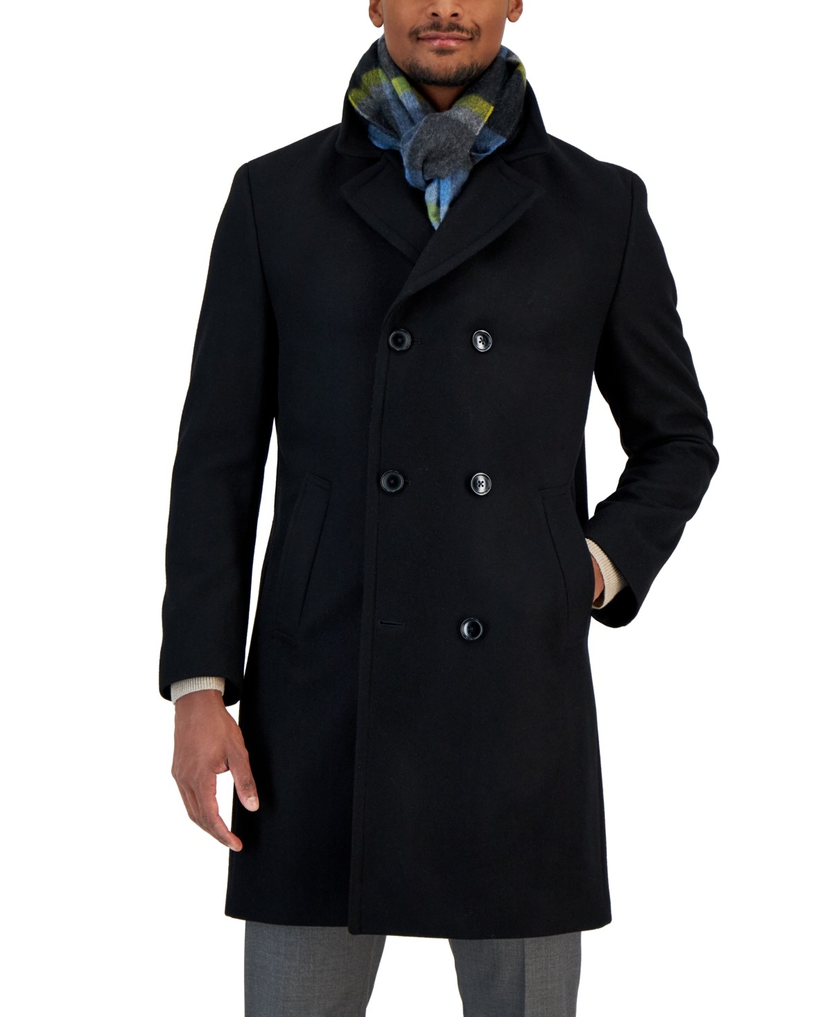 Nautica Mens Classic fit Double Breasted Overcoat Coat 40 S Black Wool