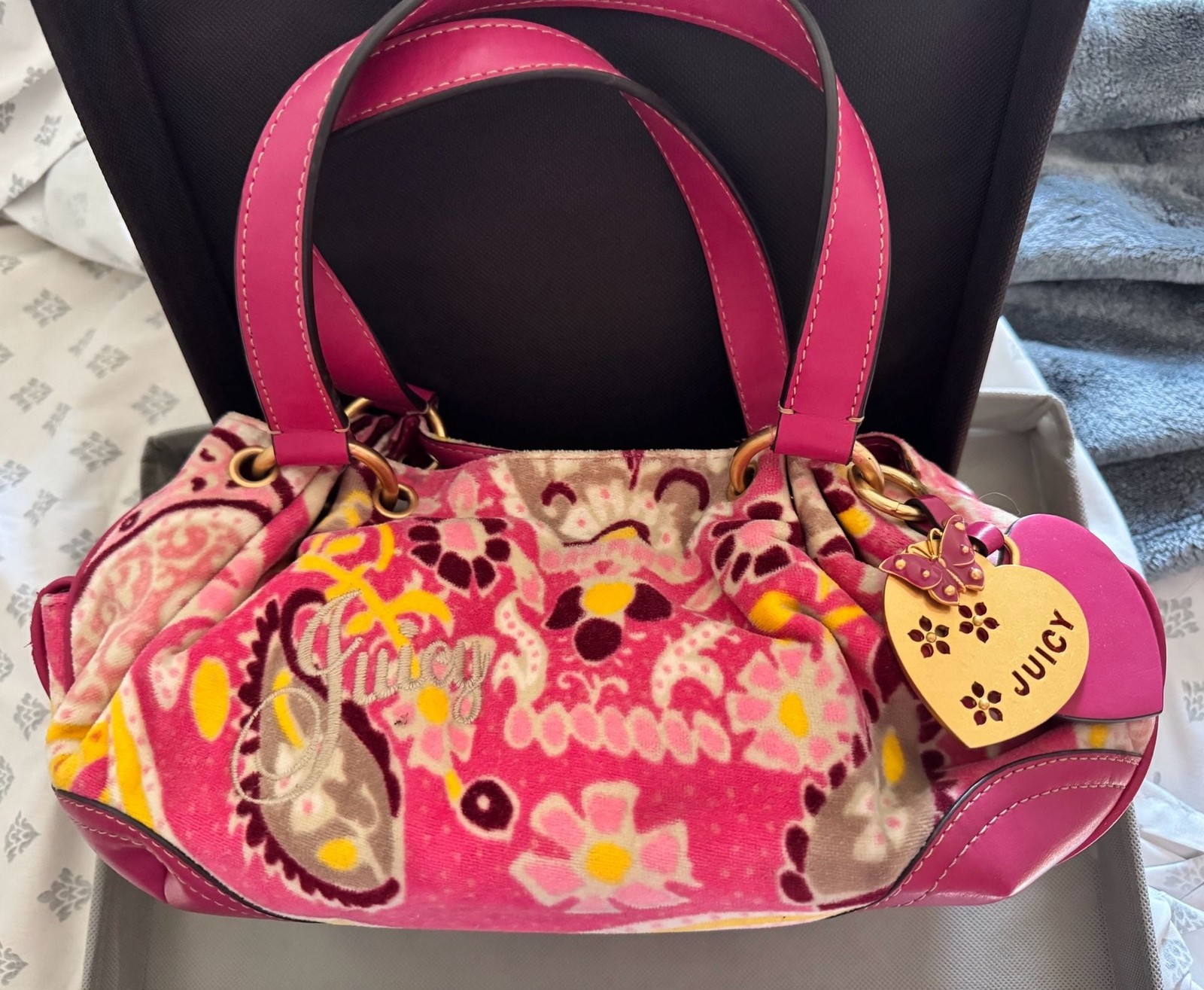 Juicy Couture Floral Terry Cloth Shoulder Bag Pink Y2K