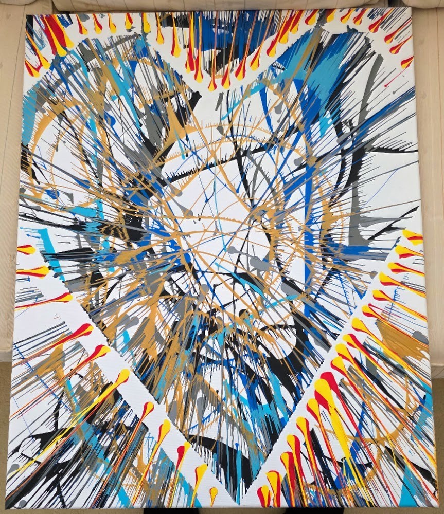 Original abstract acrylic drip painting on stretched canvas by \