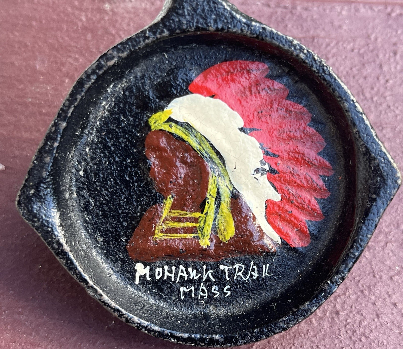 Vintage Mohawk Trail MA Cast Iron Miniature Skillet Pan Native American Chief Vintage Mohawk Trail MA Cast Iron Miniature Skillet Pan Native American Chief