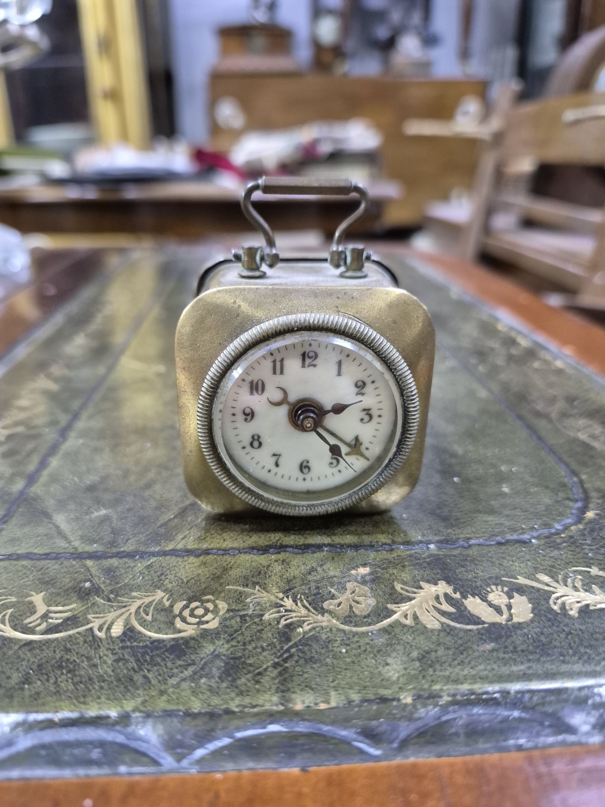 Antique French Miniature Brass Carriage Clock Alarm Mechanical Travel Desk...