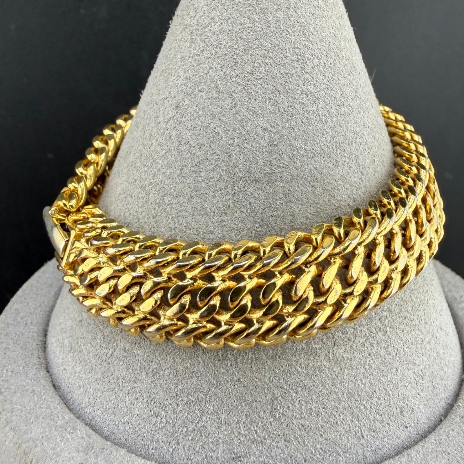 Vintage Monet Bracelet Gold Tone Triple Row Curb Chain Heavy 7\
