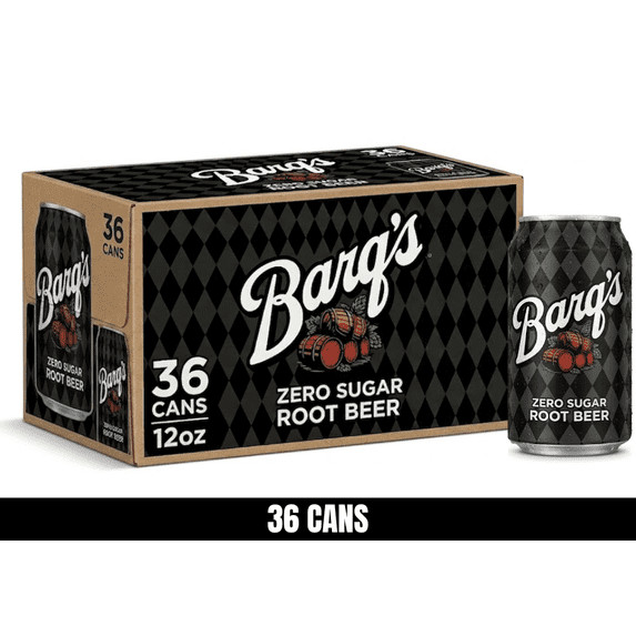 Barq's Zero Sugar Root Beer Soda Soft Drink, 12 fl oz Cans, 36 Pack