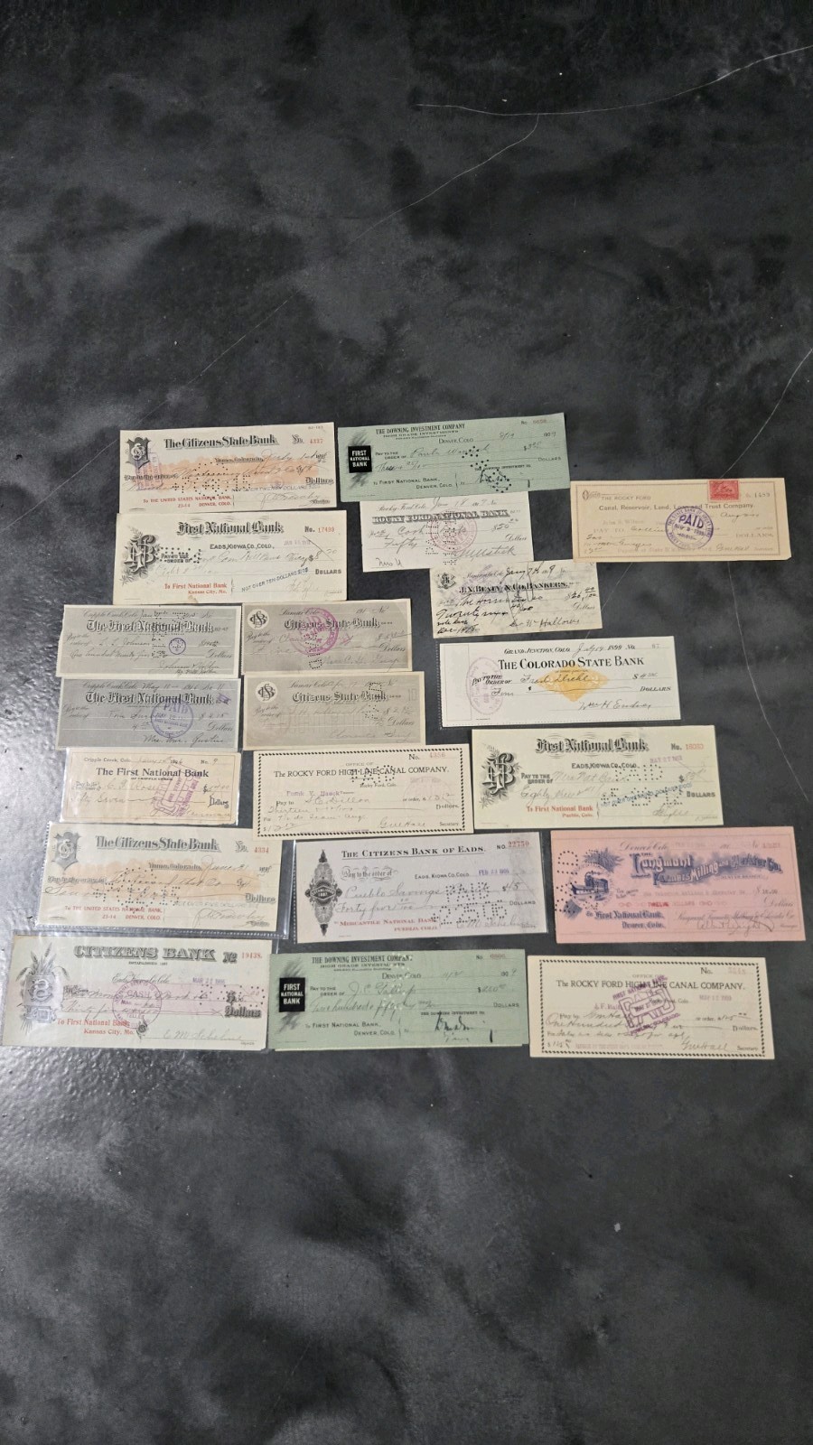 (20) 1890's-early 1900's Colorado Returned Cheques (20) 1890's-early 1900's Colorado Returned Cheques