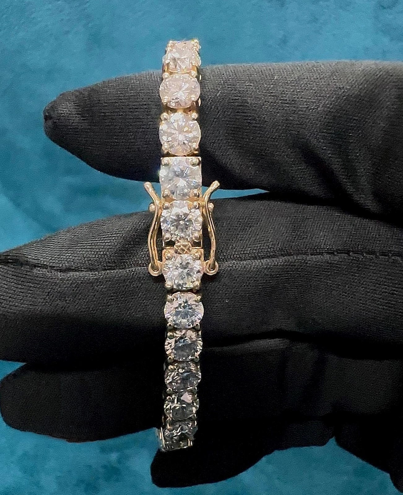 7\' Inch Long Tennis Wedding Bracelet Solid 14K Yellow Gold 7 CT Round Cut VVS1