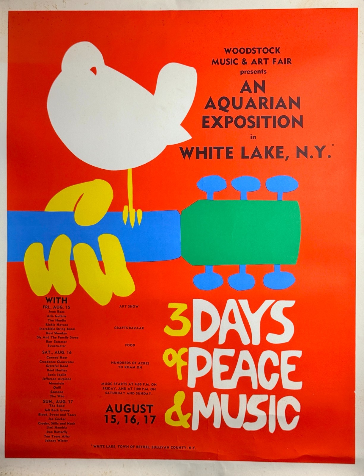 Vintage Original Woodstock Music Festival Poster, 1969 Arnold Skolnick Vintage Original Woodstock Music Festival Poster, 1969 Arnold Skolnick