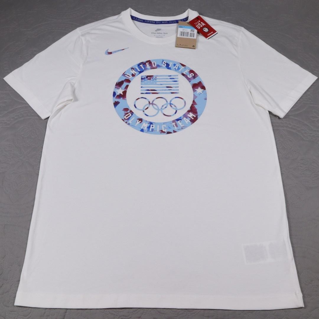 New Nike USA Olympic T Shirt Men Medium White Team Rings Graphic Cotton Crewneck