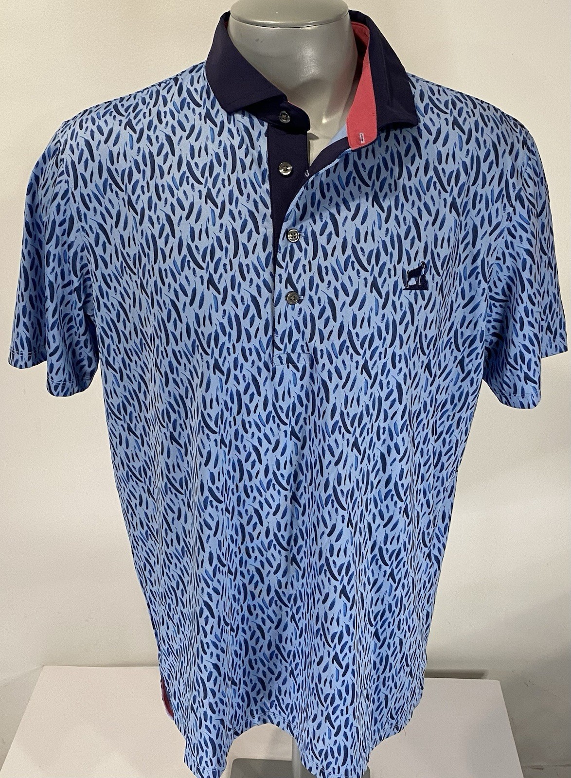 GREYSON L Large Shirt Polo Golf Blue Short Sleeve Mens w/ Logo Performance Print GREYSON L Large Shirt Polo Golf Blue Short Sleeve Mens w/ Logo Performance Print