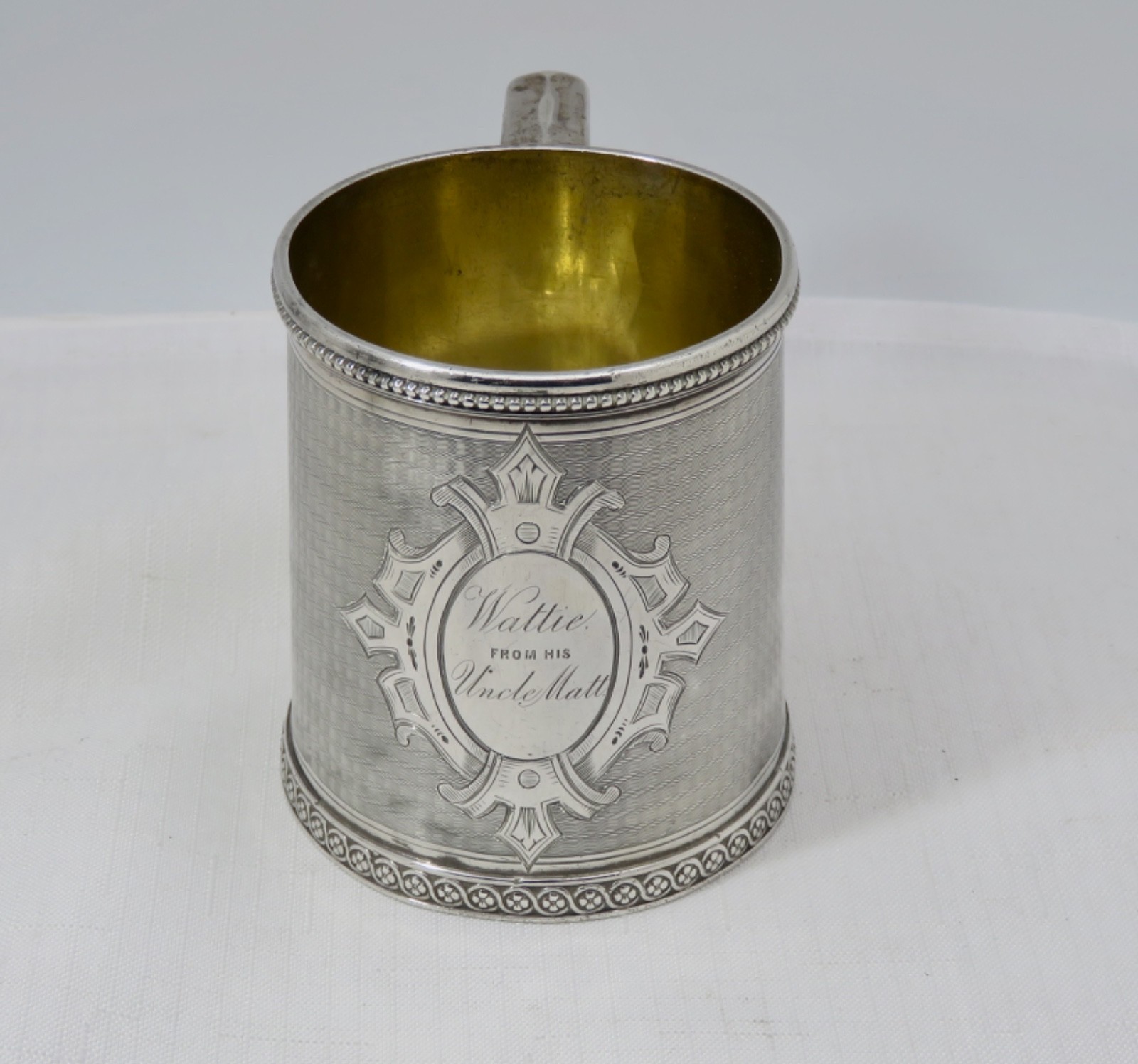 ANTQ RARE TIFFANY&CO G &W 550 BROADWAY  STERLING  1854-1869  CHRISTNING MUG