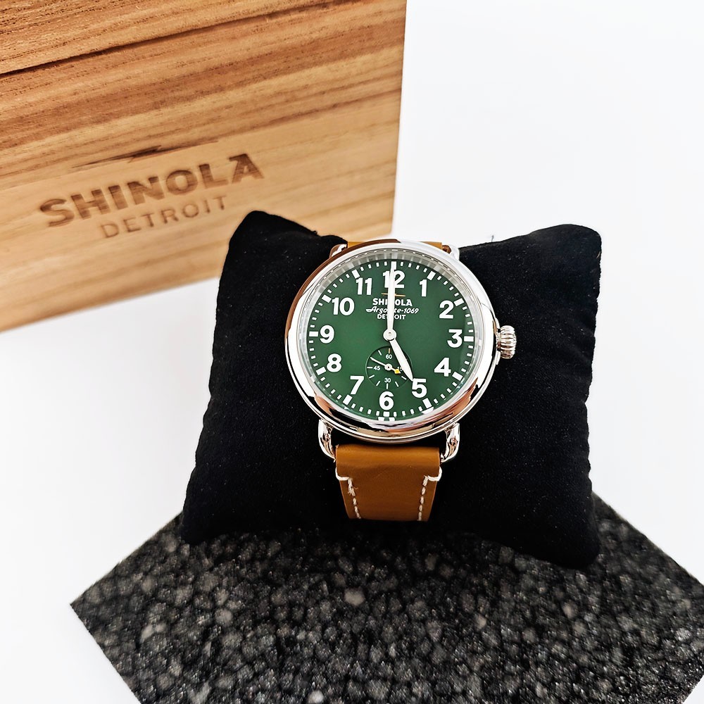 Shinola The Runwell 41mm Quartz Men's Dark Green Dial Tan Leather Strap Watch