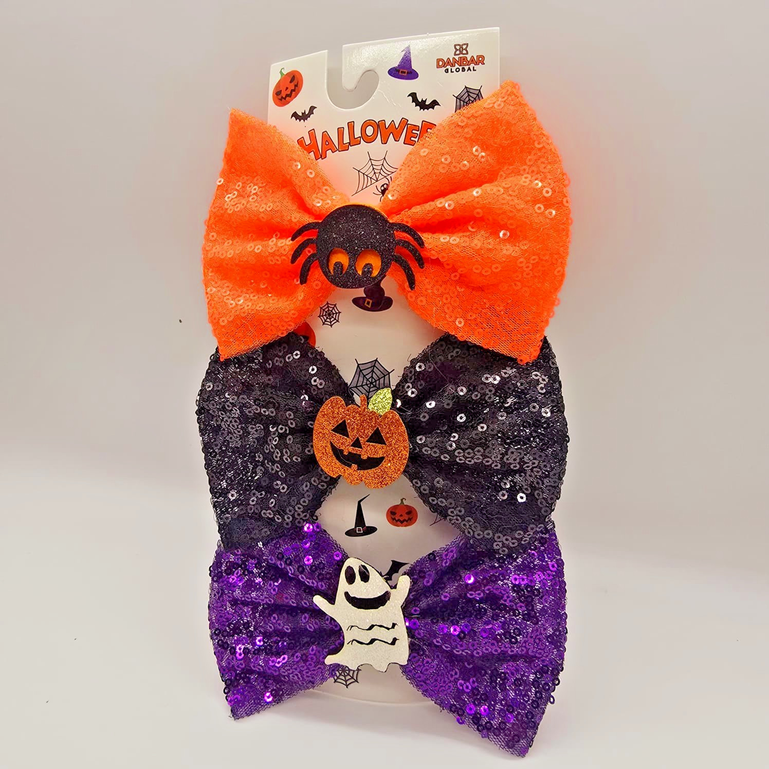 Danbar Global Halloween Hair Sequin Spider Ghost Girls Clips 3 Pk NWT Moños