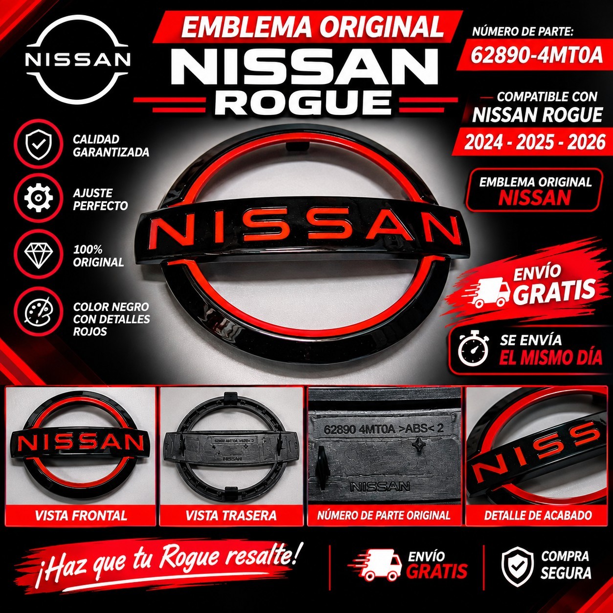 Genuine Nissan Grille Emblem 62890-4MT0A NEW 0EM 628904MT0A- ROCK CREEK EDITION