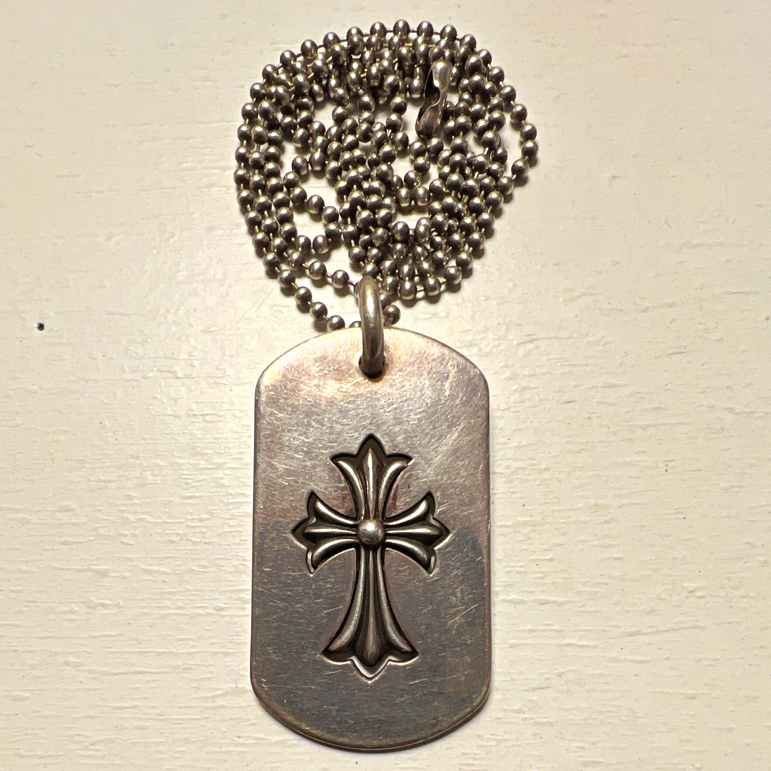 Chrome Hearts Silver Signed Cross Dog Tag Pendant Necklace 925 1998