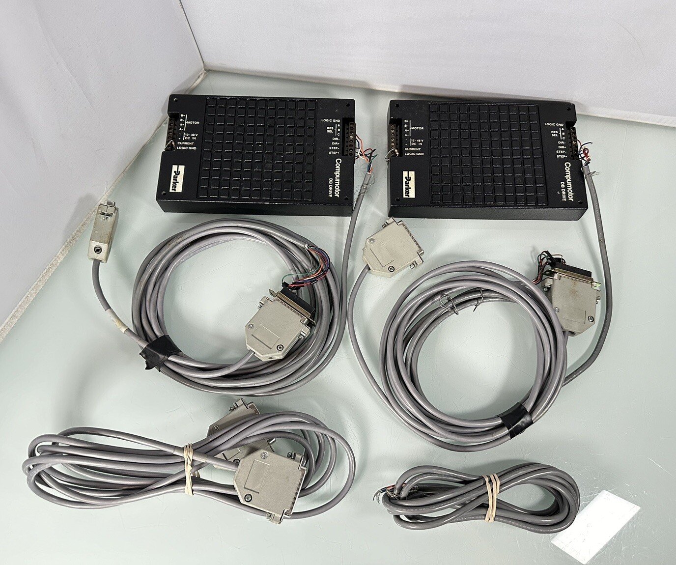 2pc Parker Compumotor DB Drive Stepper Motor 2F Controller w/ Cables Lot - WORKS