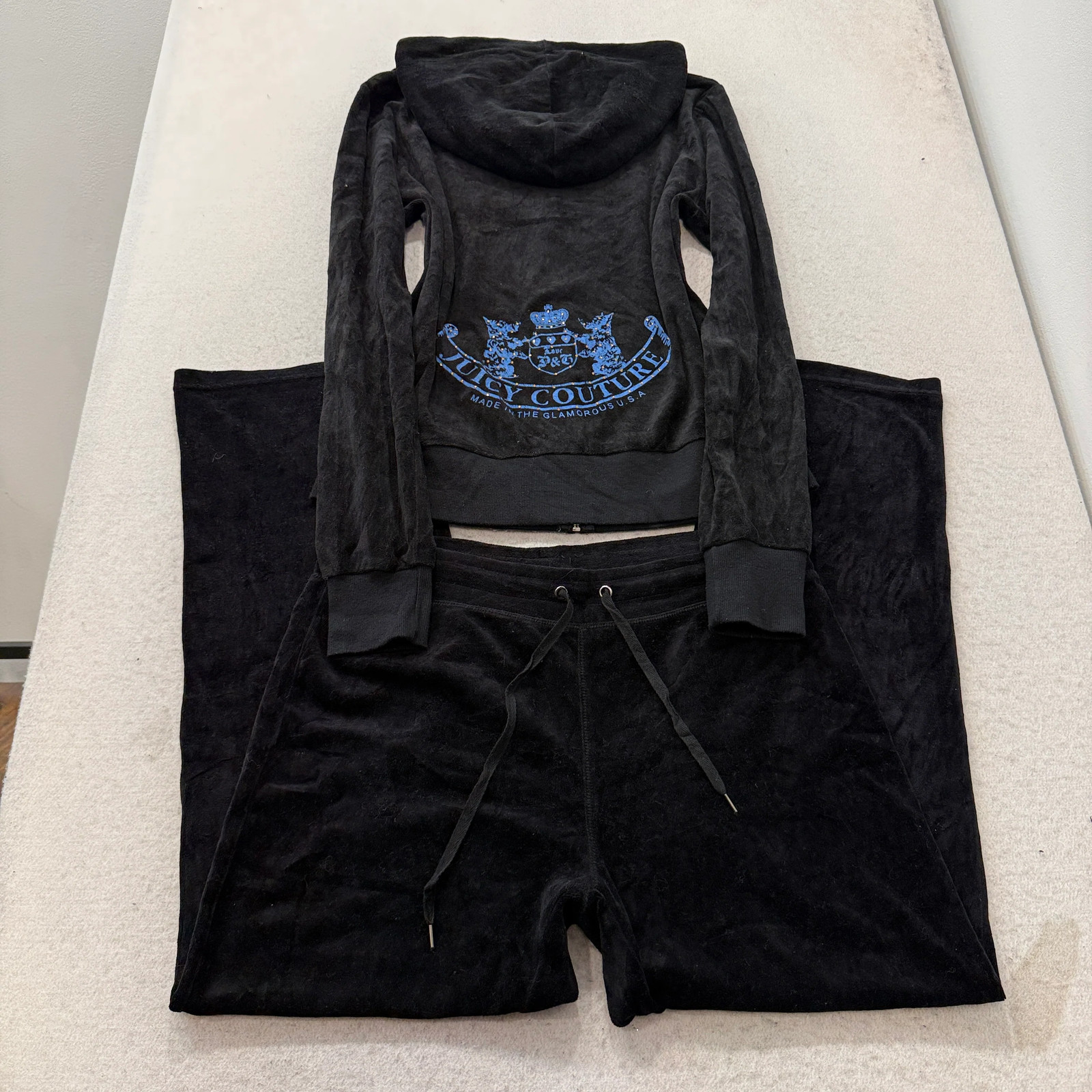 Vintage Juicy Couture Scottie Dogs Women\'s Black Velour Tracksuit Set Y2K Size L Vintage Juicy Couture Scottie Dogs Women\'s Black Velour Tracksuit Set Y2K Size L