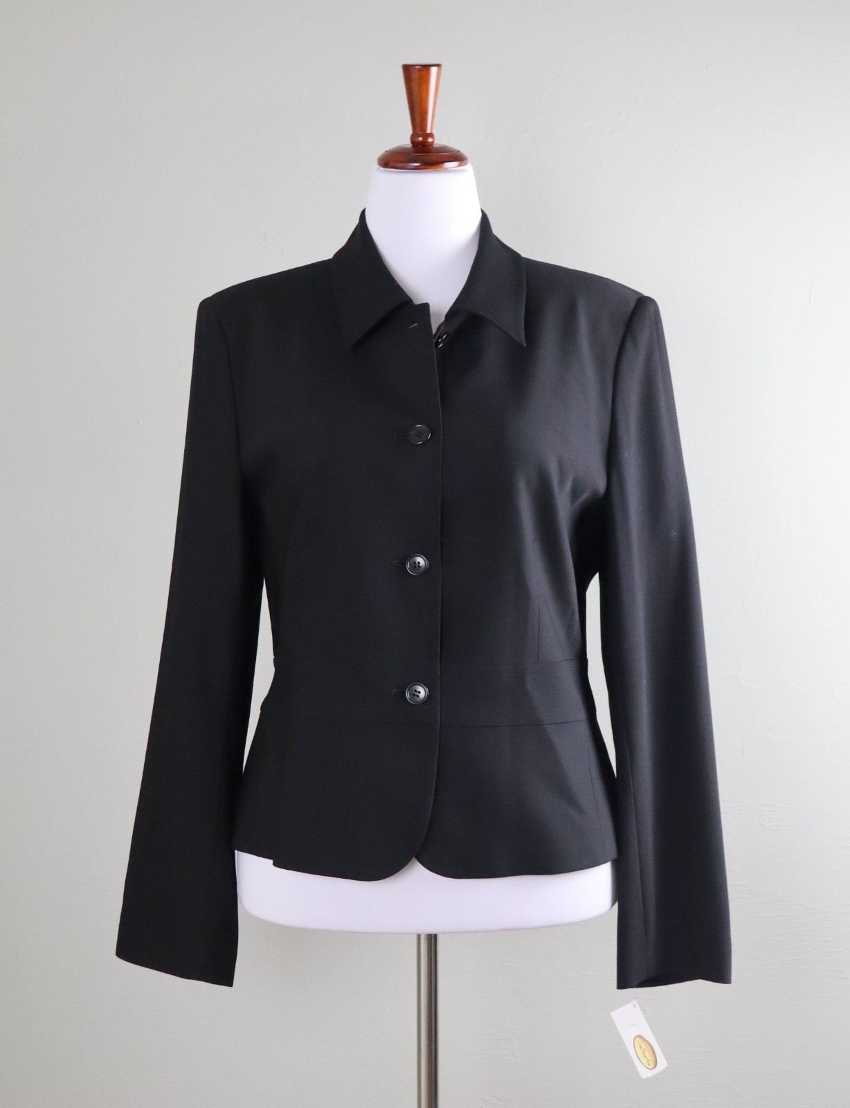 TALBOTS NWT $228 Vintage Solid Black Wool Lined Blazer Jacket Top Size 14