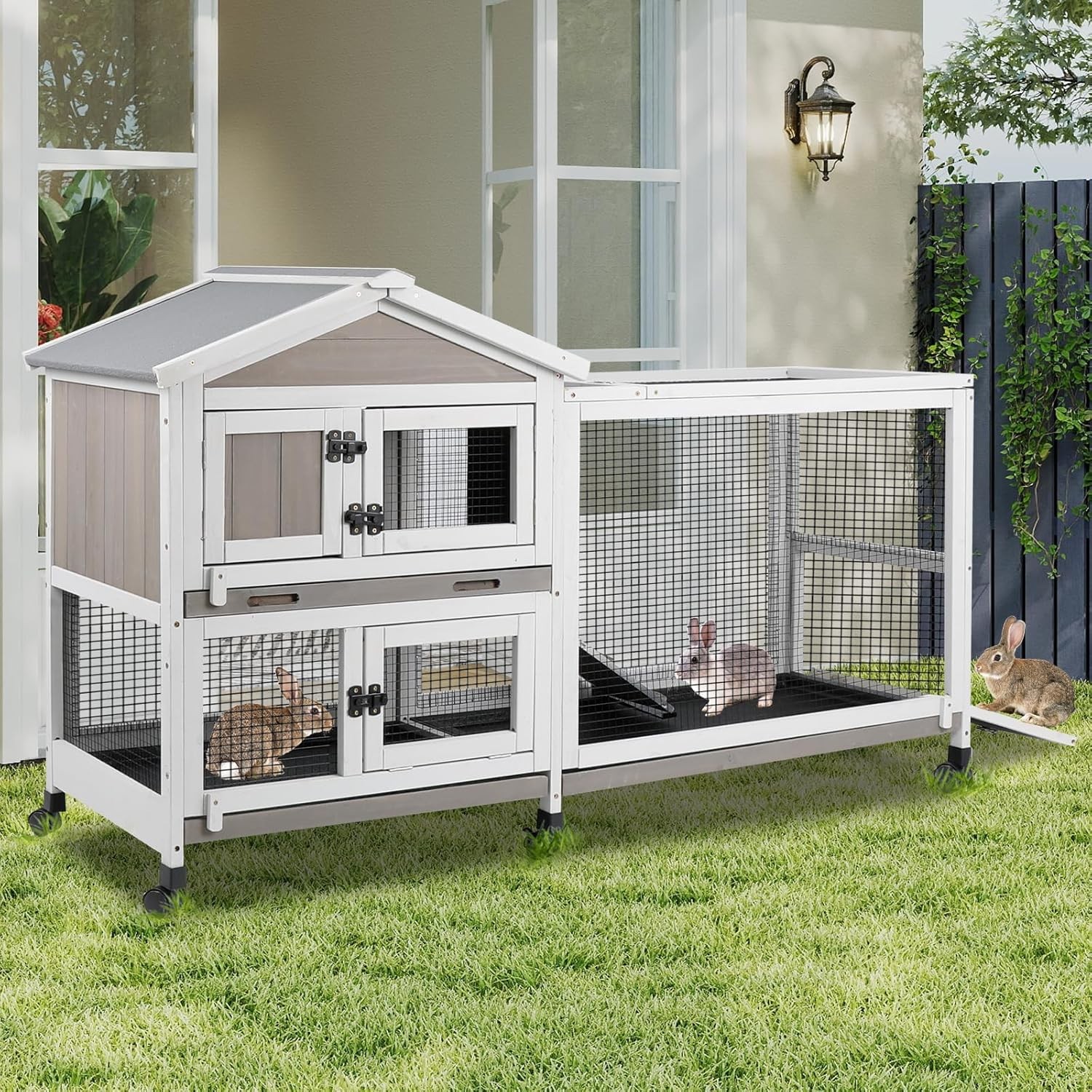 Petscosset Rabbit Hutch Outdoor Indoor Bunny Hutch 2-Story Large Rabbit Cage Petscosset Rabbit Hutch Outdoor Indoor Bunny Hutch 2-Story Large Rabbit Cage