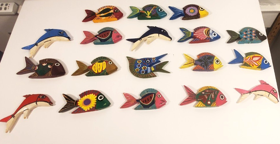 18 Vintage Hand Painted Whimsical Wooden Tropical Fish Figurine  Ornaments