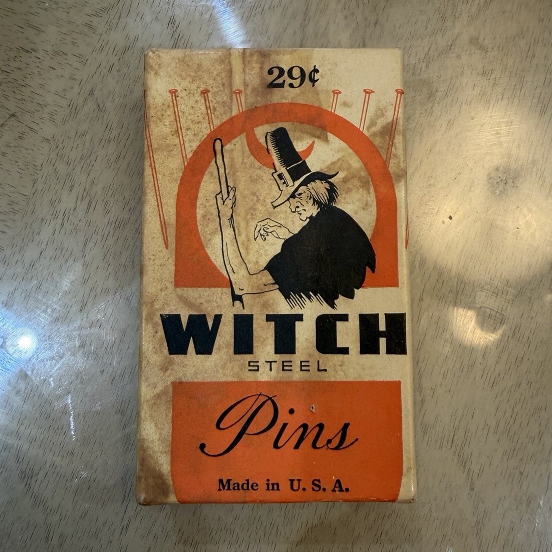 Vintage Rare Witch Steel Straight Sewing Pins No. 17, Made in USA, Original Box
