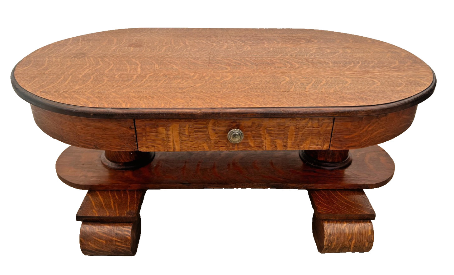 Antique Tiger Oak Oval Center Table Parlor Coffee Table Arts & Crafts Mission