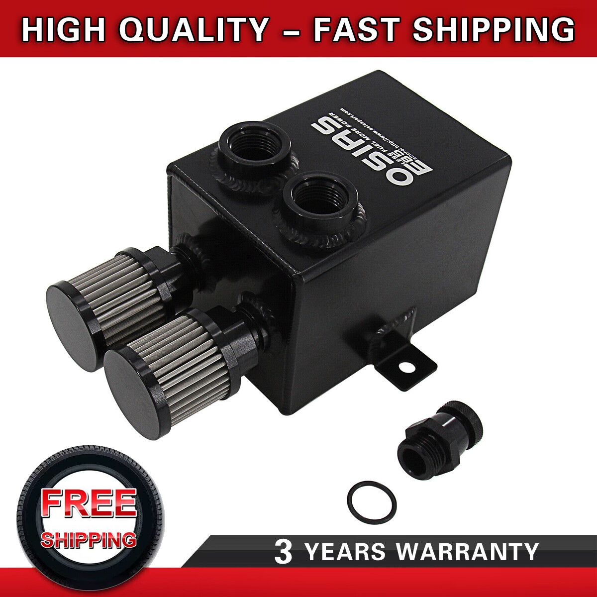 Black 2L 2X 12AN Oil Breather Catch Can Tank 2 Port Dual Breather Filter Kit