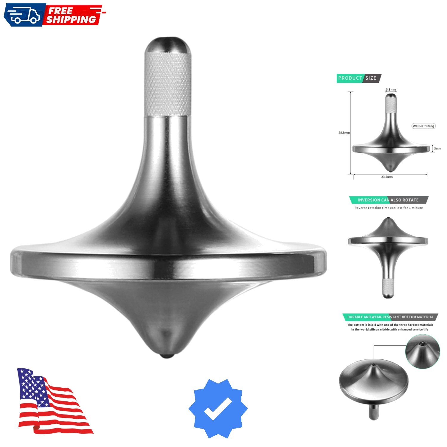 Stainless Steel Spinning Top,  Exquisite Perfect Balance Well Made Metal Desk...