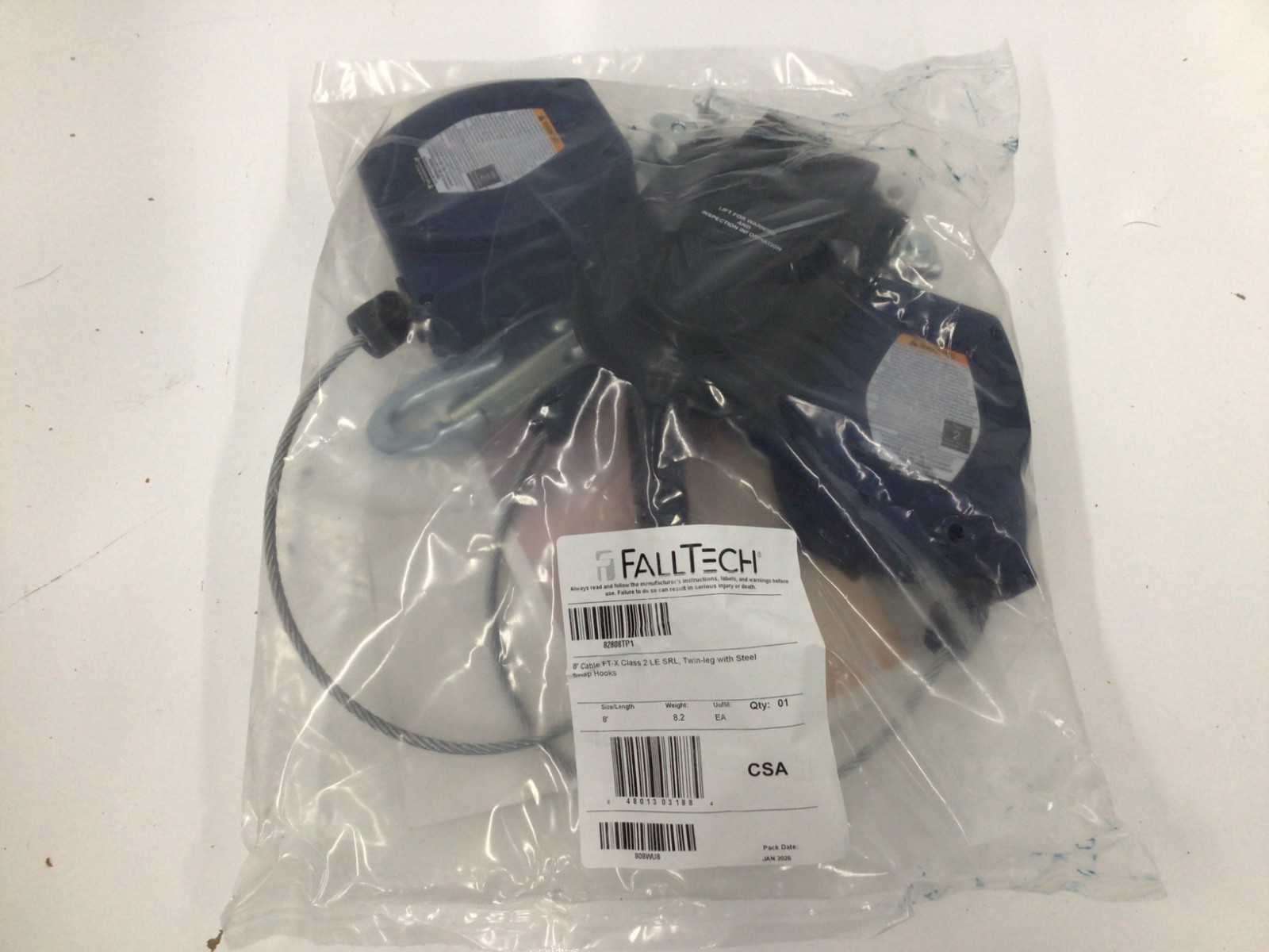 Falltech 82808Tp1 Ft-X Self Retracting Lifeline, 8 Ft. Length, Quick-Connect,