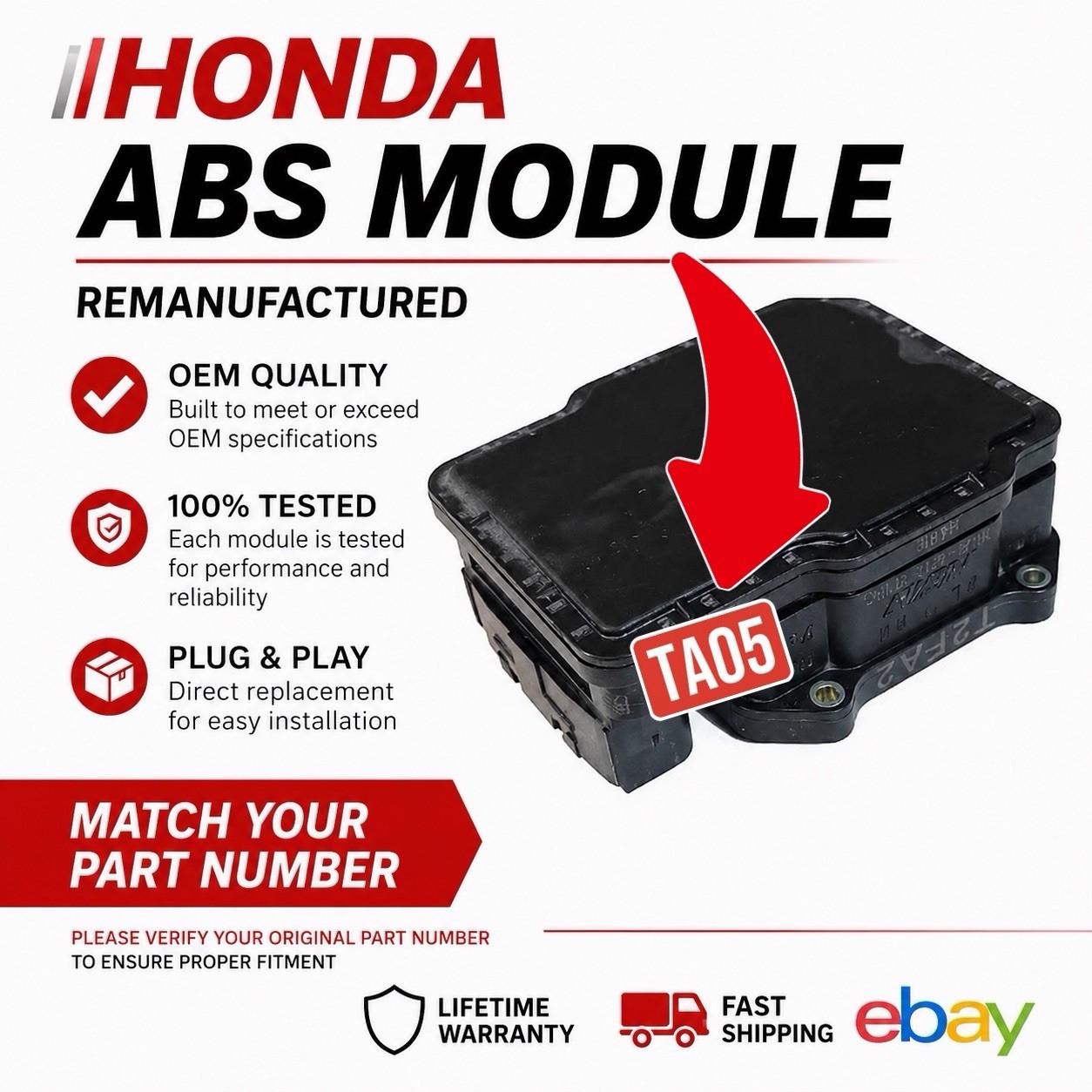 08-10 Honda Accord Reman ABS  control module OEM TA05A