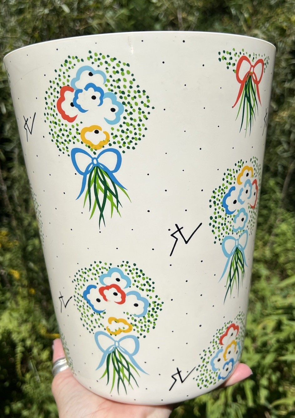 Vtg Gloria Vanderbilt Flower Power Melamine Plastic Wastebasket Seymour Mann