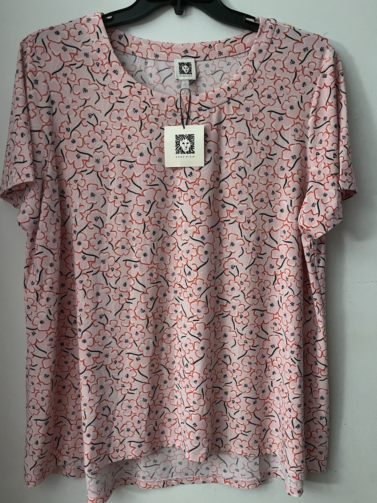 Anne Klein Women\'s 2X Pink Floral Short Sleeve Blouse New with Tags