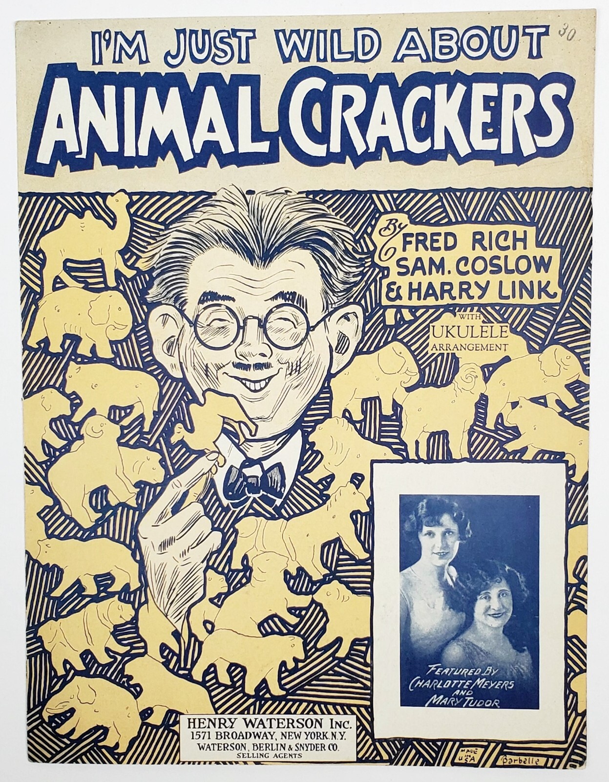 (I\'m Just Wild About) Animal Crackers Sheet Music 1926 Henry Waterson Piano Uke
