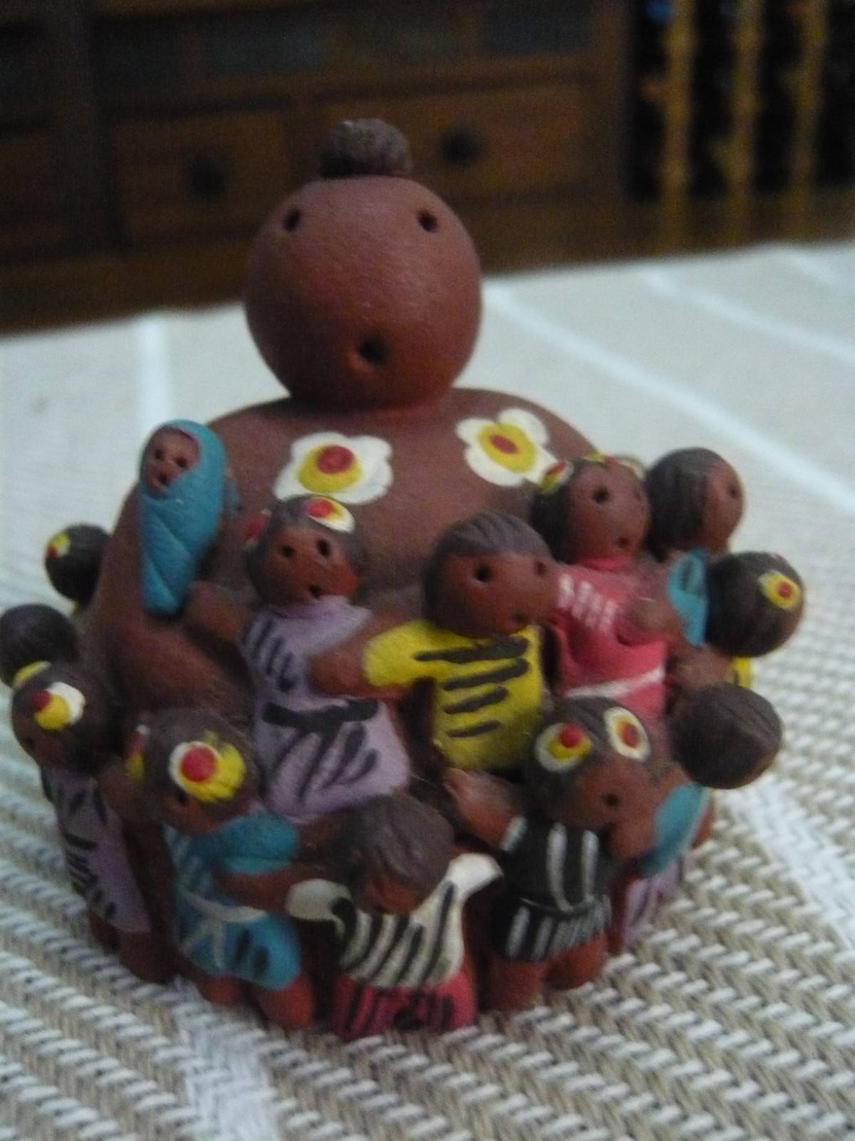Vintage Artisan Handmade Clay Small Mother & Children from World Figurine