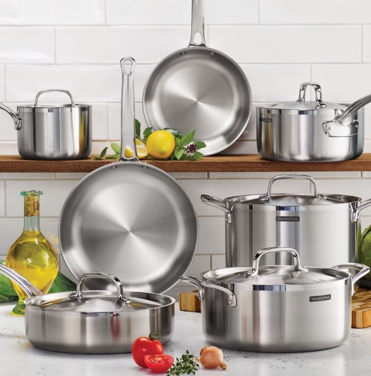 Tramontina 12-Piece Tri-Ply Clad Stainless Steel Cookware Set NEW Induction Tramontina 12-Piece Tri-Ply Clad Stainless Steel Cookware Set NEW Induction