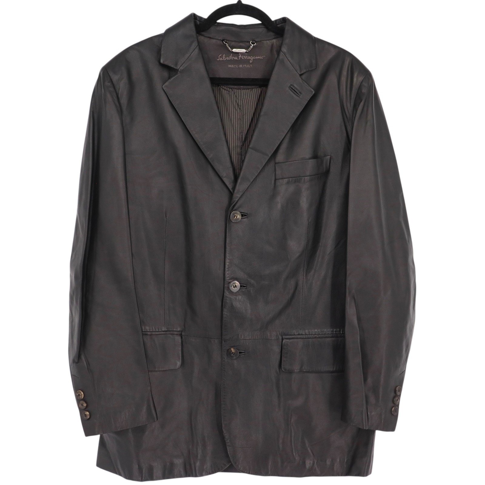 Vintage Salvatore Ferragamo Men\'s Black Leather Jacket Made in Italy IT 48 US 38