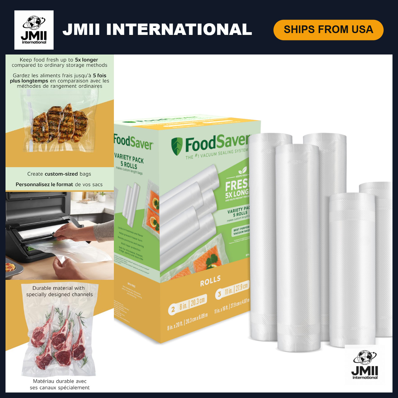 Custom Length Vacuum Sealer Bags Multipack - 5 Rolls for Airtight Food Storage &