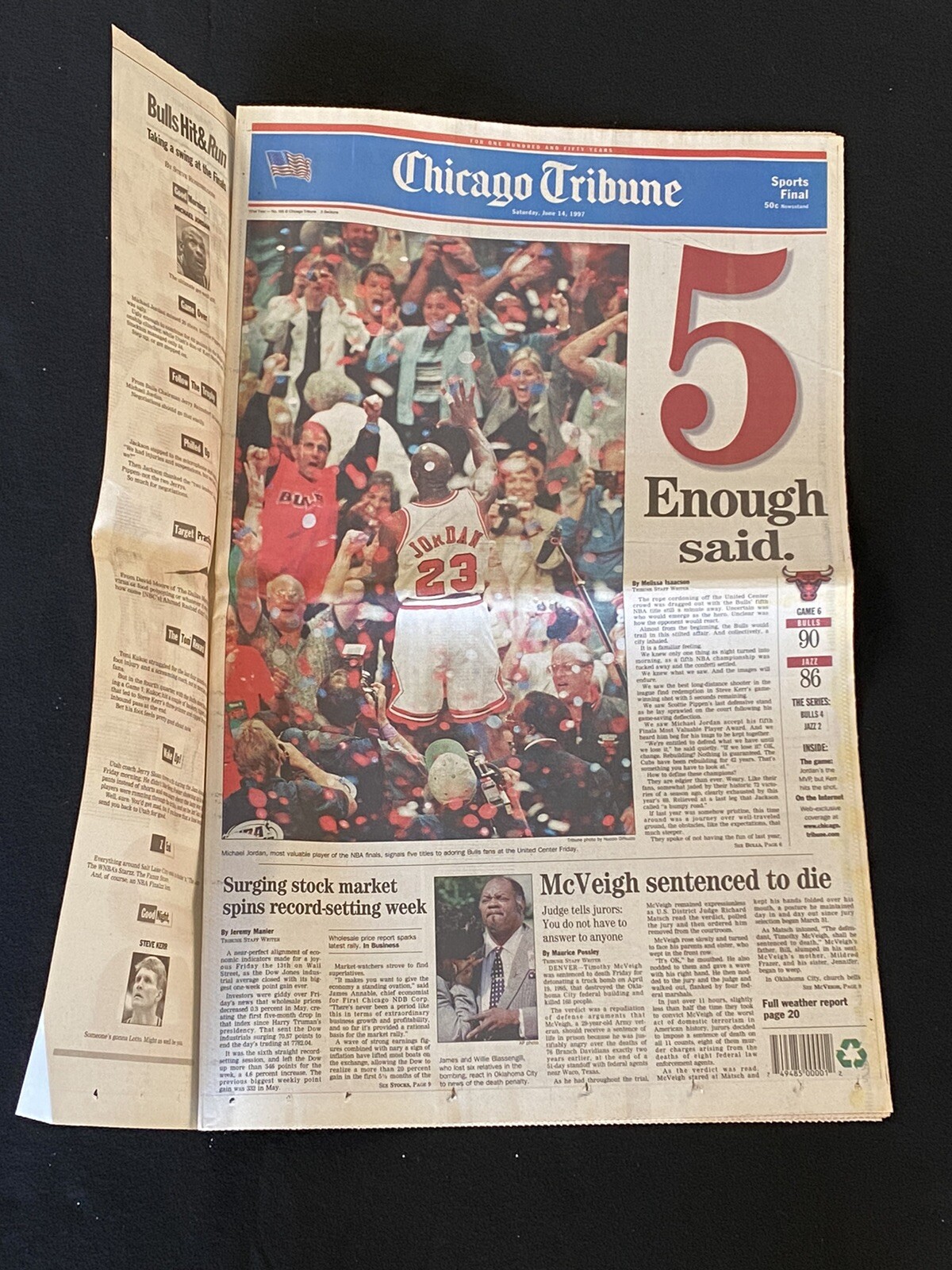 1997 Chicago Tribune Chicago Bulls Win 5th NBA Championship Michael Jordan