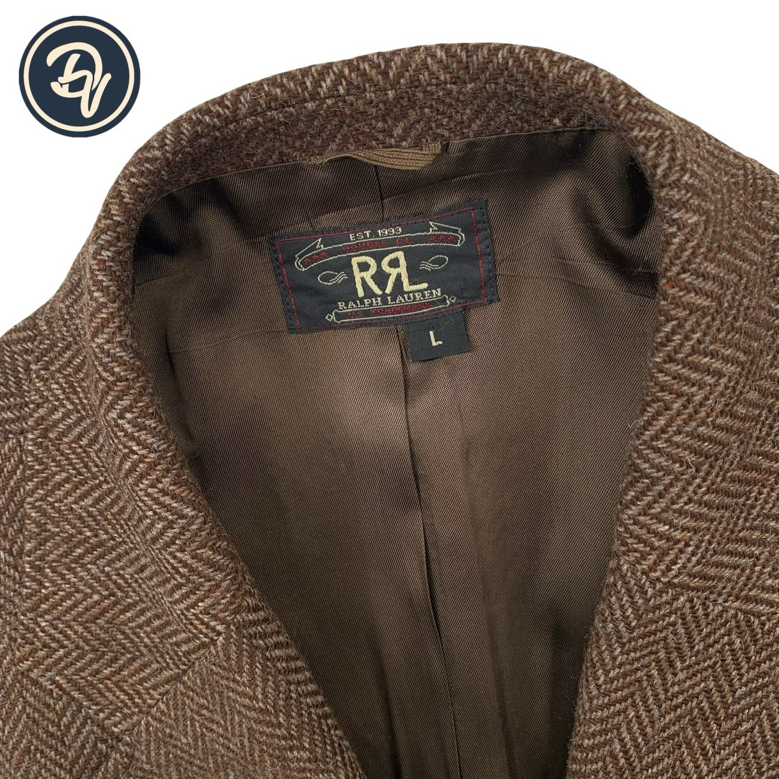 Mint Large RRL Brown Speckled Herringbone Wool Tweed Unstructured Blazer