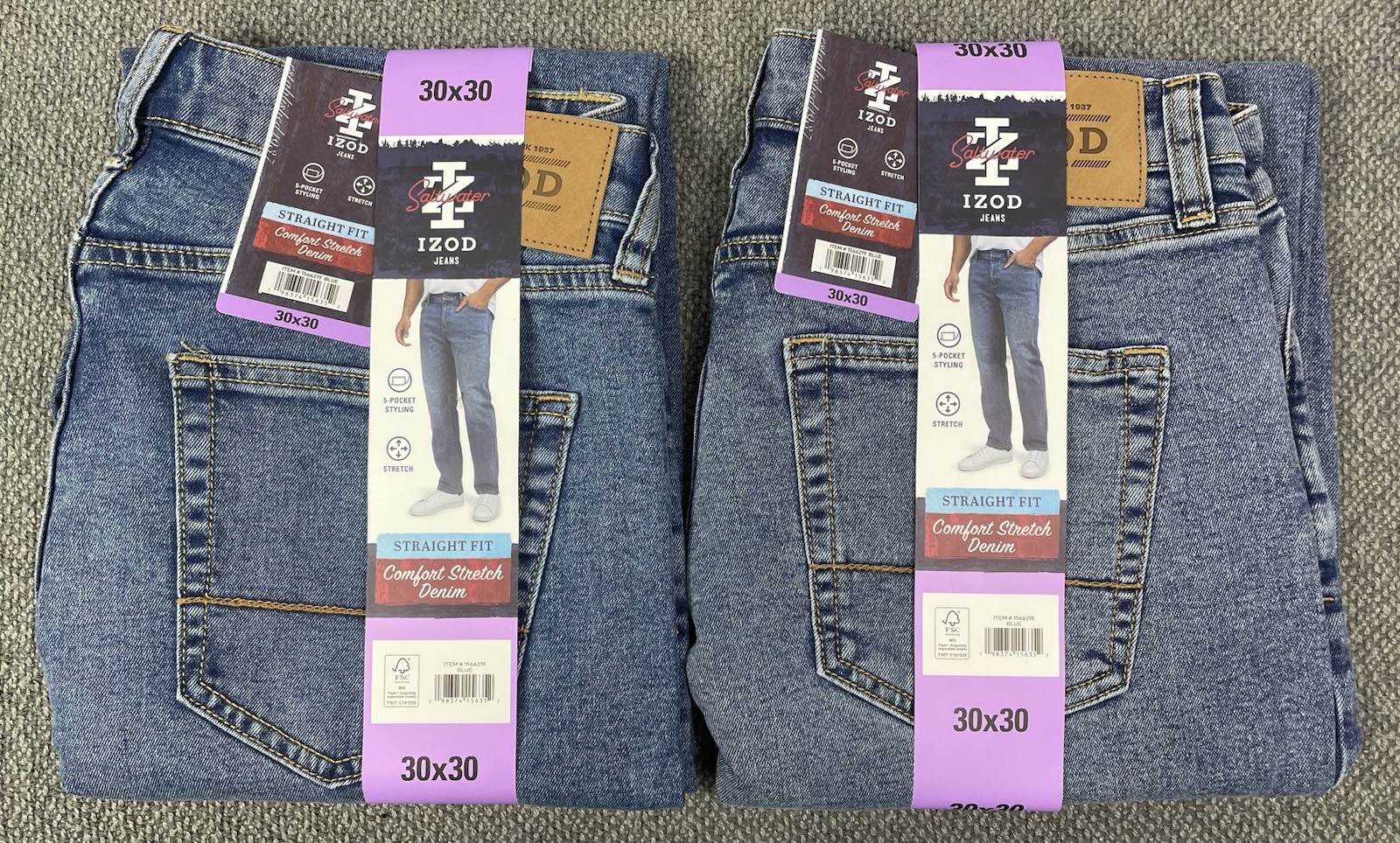 Izod Lot of 2 Men\'s 30x30 Blue Comfort Stretch Straight Jeans NWT