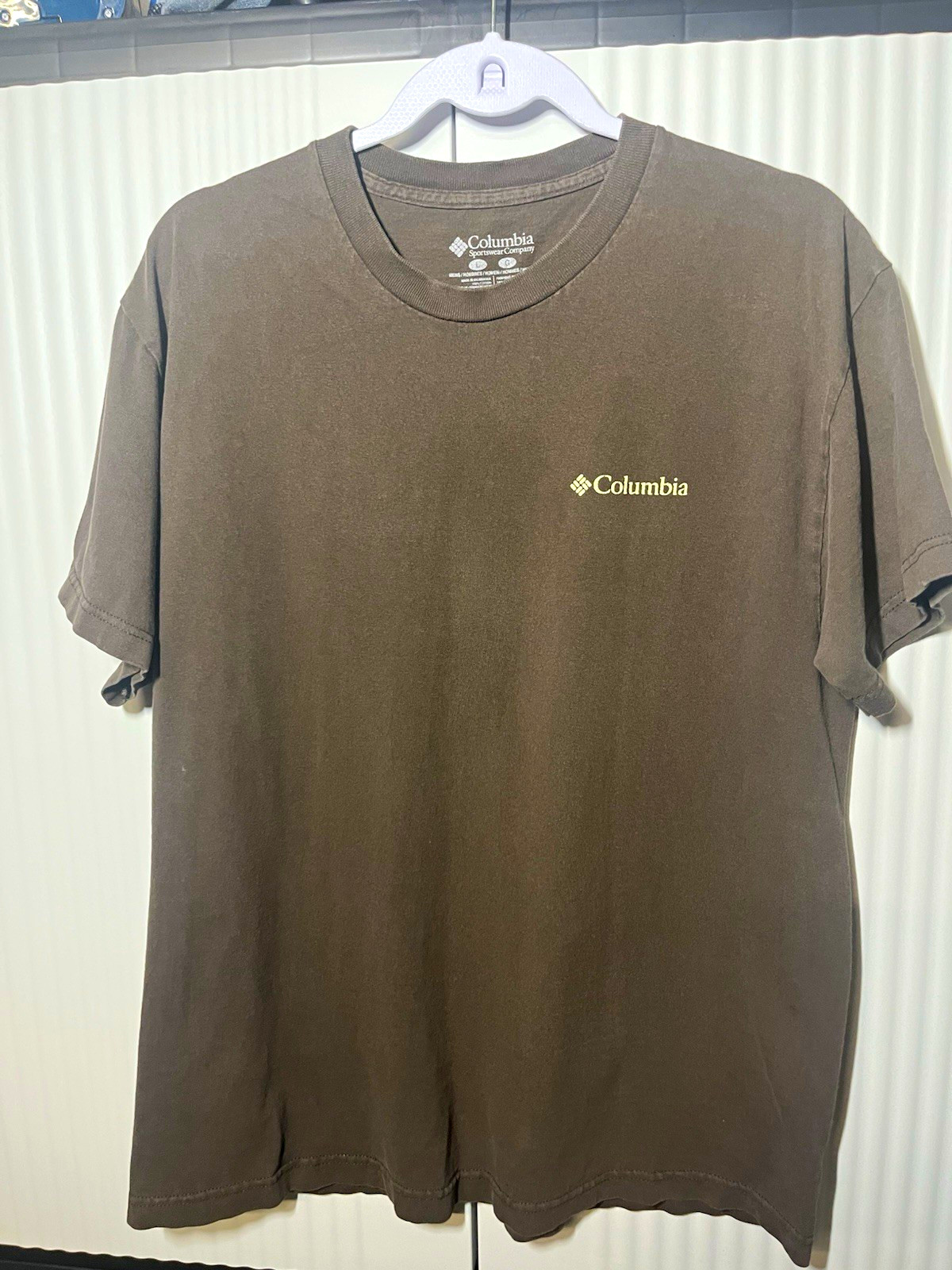 Columbia Men\'s L Regular Brown Double-Sided Graphic Logo Cotton Crew Tee