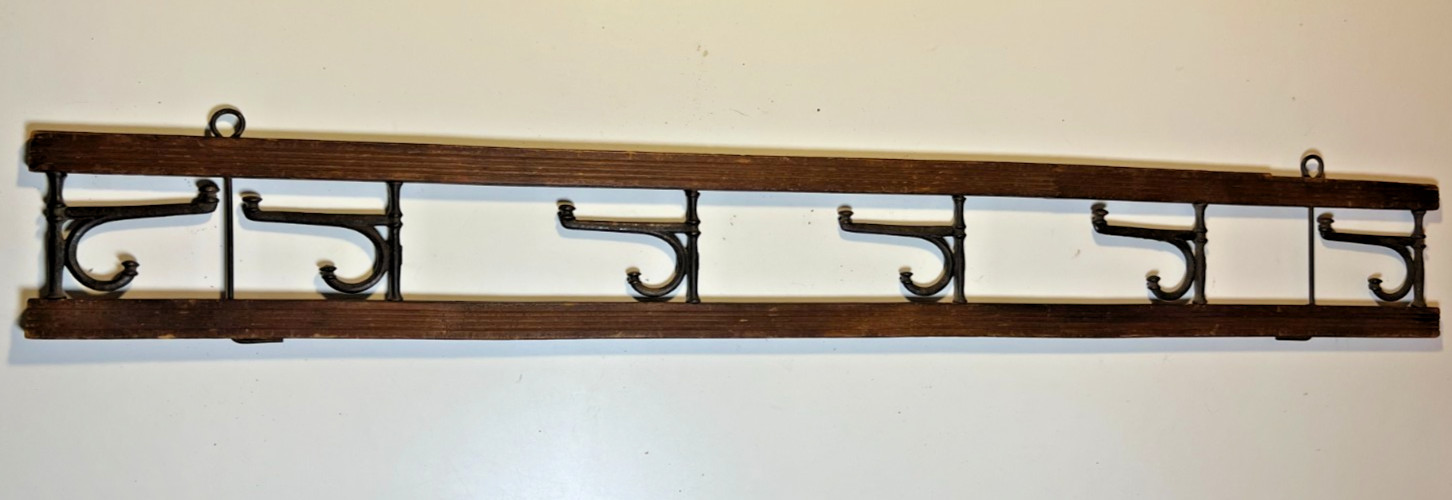 Antique Victorian Wood & Metal Coat Hat Scarf Rack 6 Swivel Folding Hooks 30 Antique Victorian Wood & Metal Coat Hat Scarf Rack 6 Swivel Folding Hooks 30