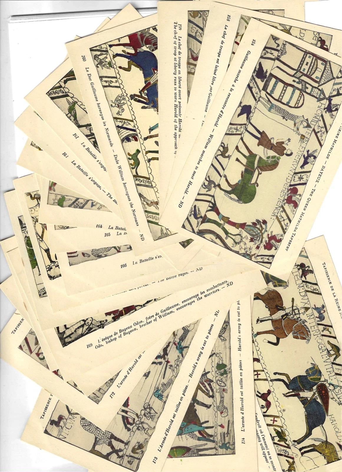 antique genuine set of Bayeux Tapestry postcards, purchased in 1930