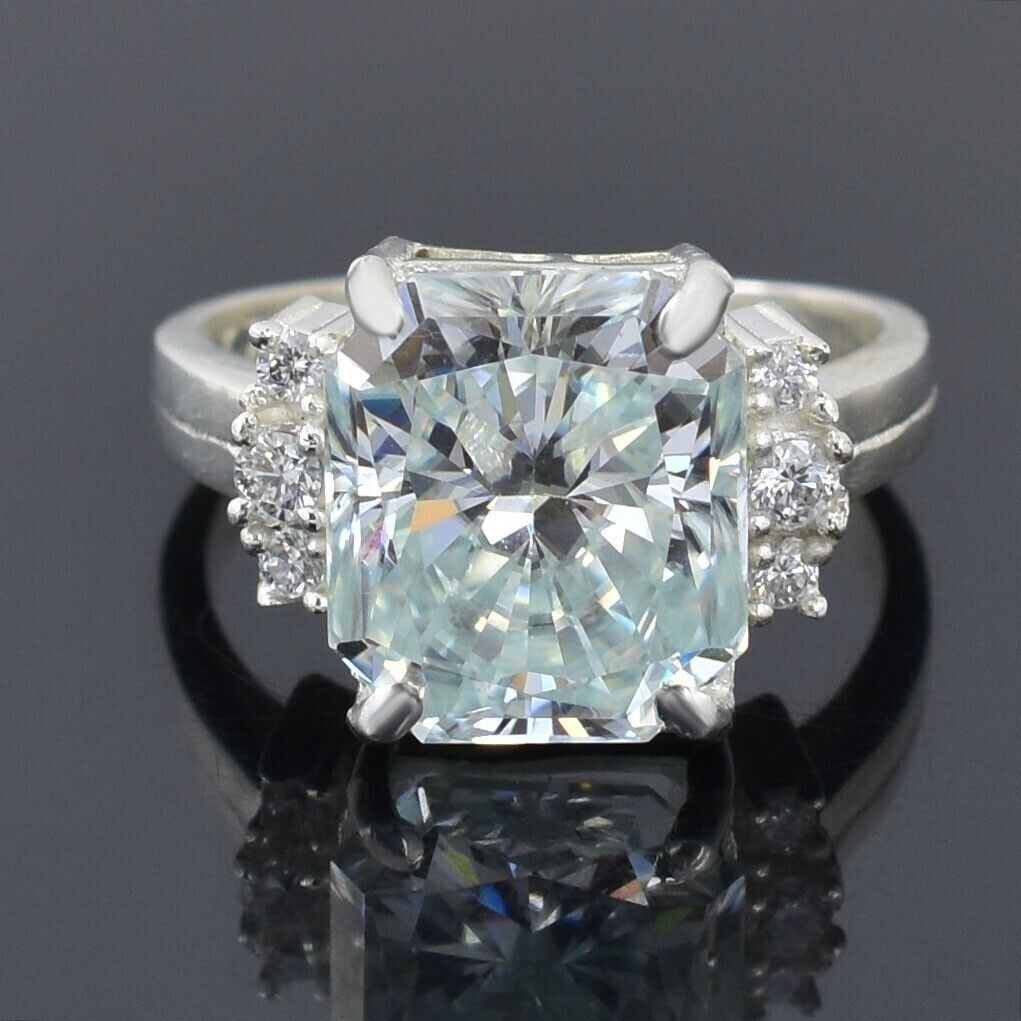 Certified Natural 4.45ct VS1 Radiant White Diamond Ring 925 Silver Fine Jewelry