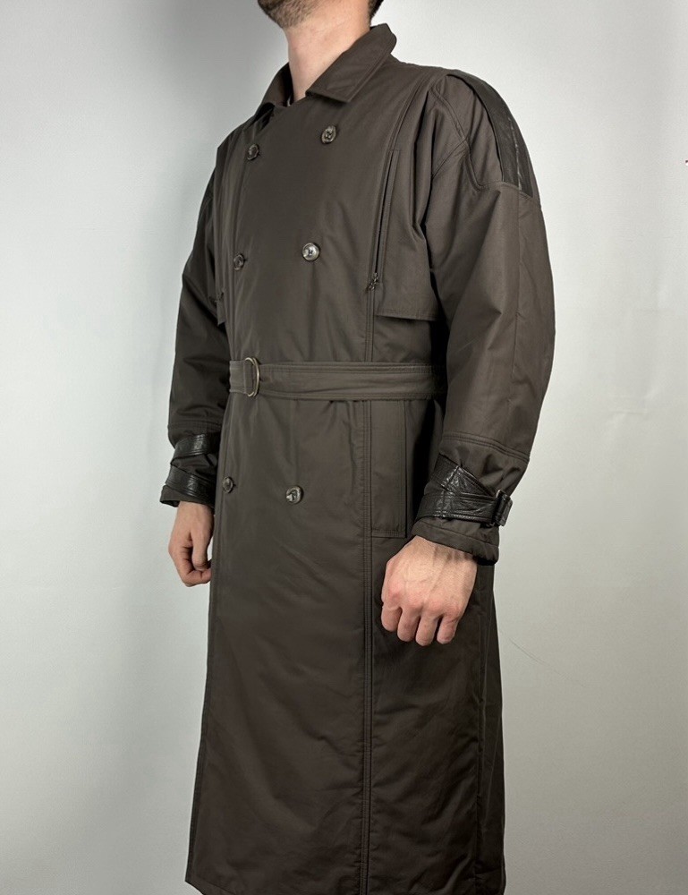 Vitage 80s 90s Bogner Cotton Overcoat Leather Trim Size 50