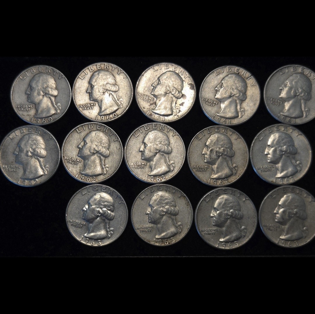 Lot of 14 Silver Washington Quarters $3.50 Face - 1960 1961 1962 1963 P & D Mint