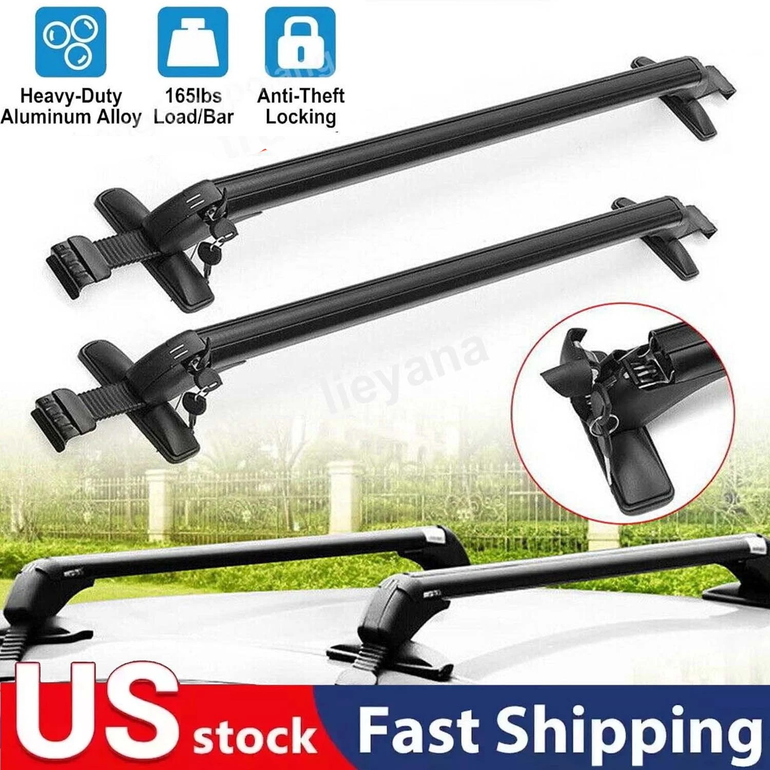 Roof Rack Cross Bar Adjustable Window Frame Universal Car Top Luggage  43.3\'\'