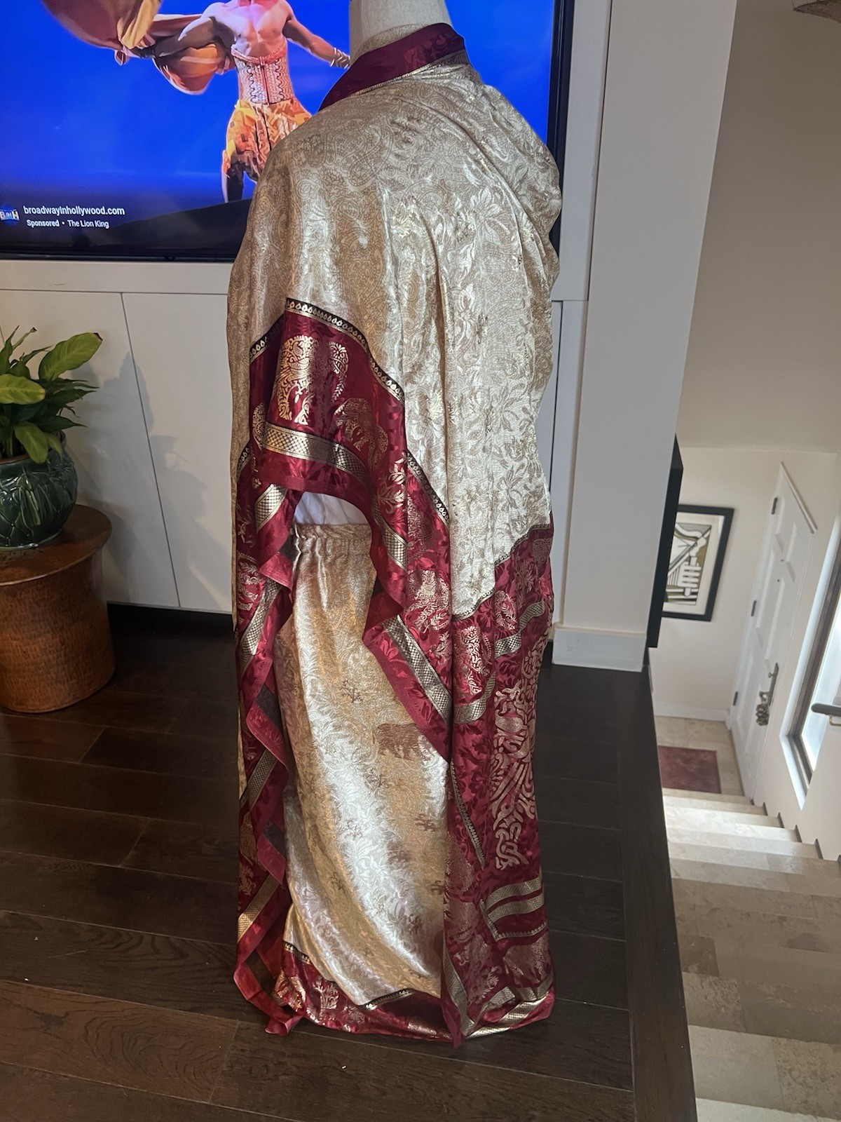 Sari Handmade Silk Saree South Indian Party Wear Size XL Red, Gold & Ivory