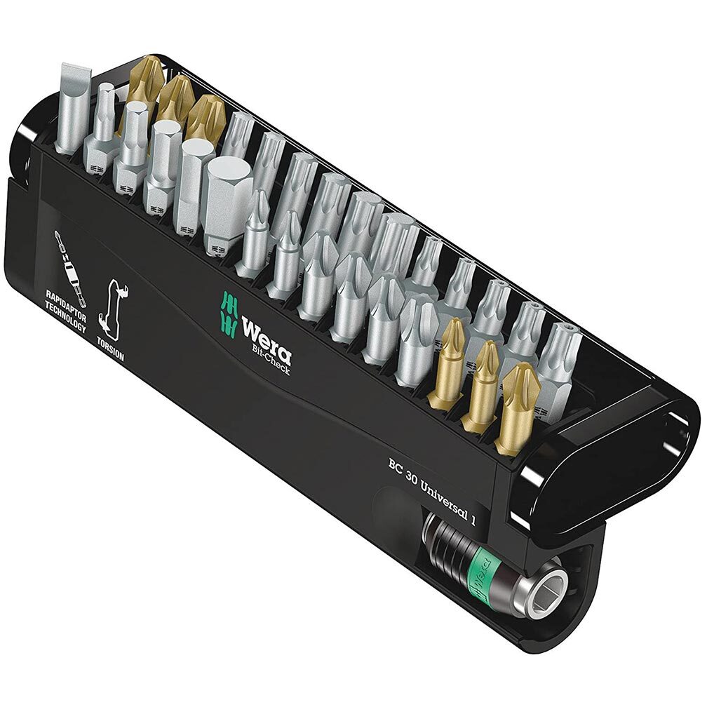 Wera 05056440001 Bit-Check 30 Universal 1 Rapidaptor holder & Bit Set (30-Piece)